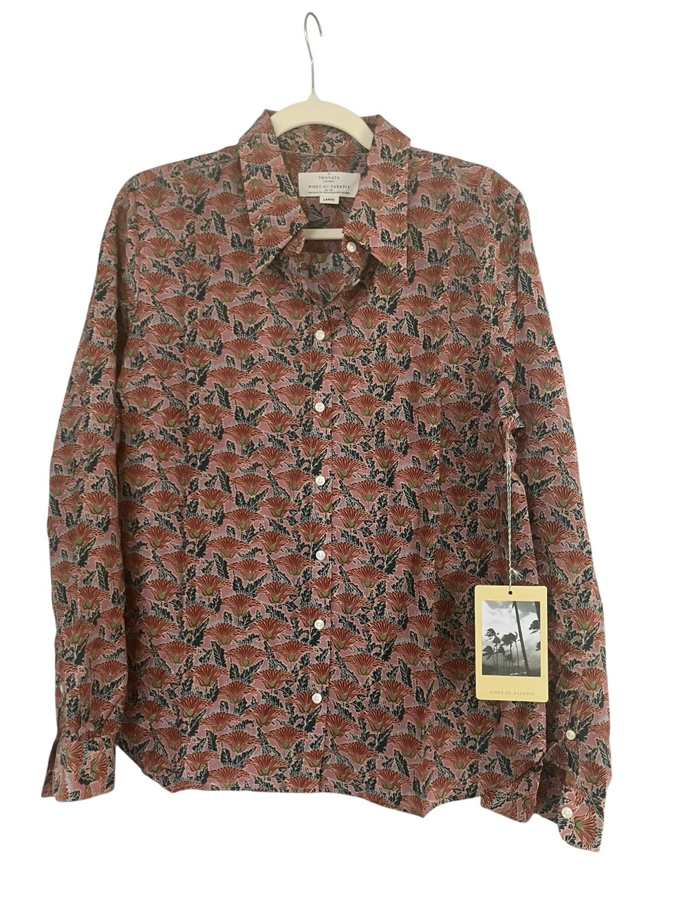 NWT Trovata Birds of Paradis Jacquelin Shirt Fan Flower Cotton Silk Large $288